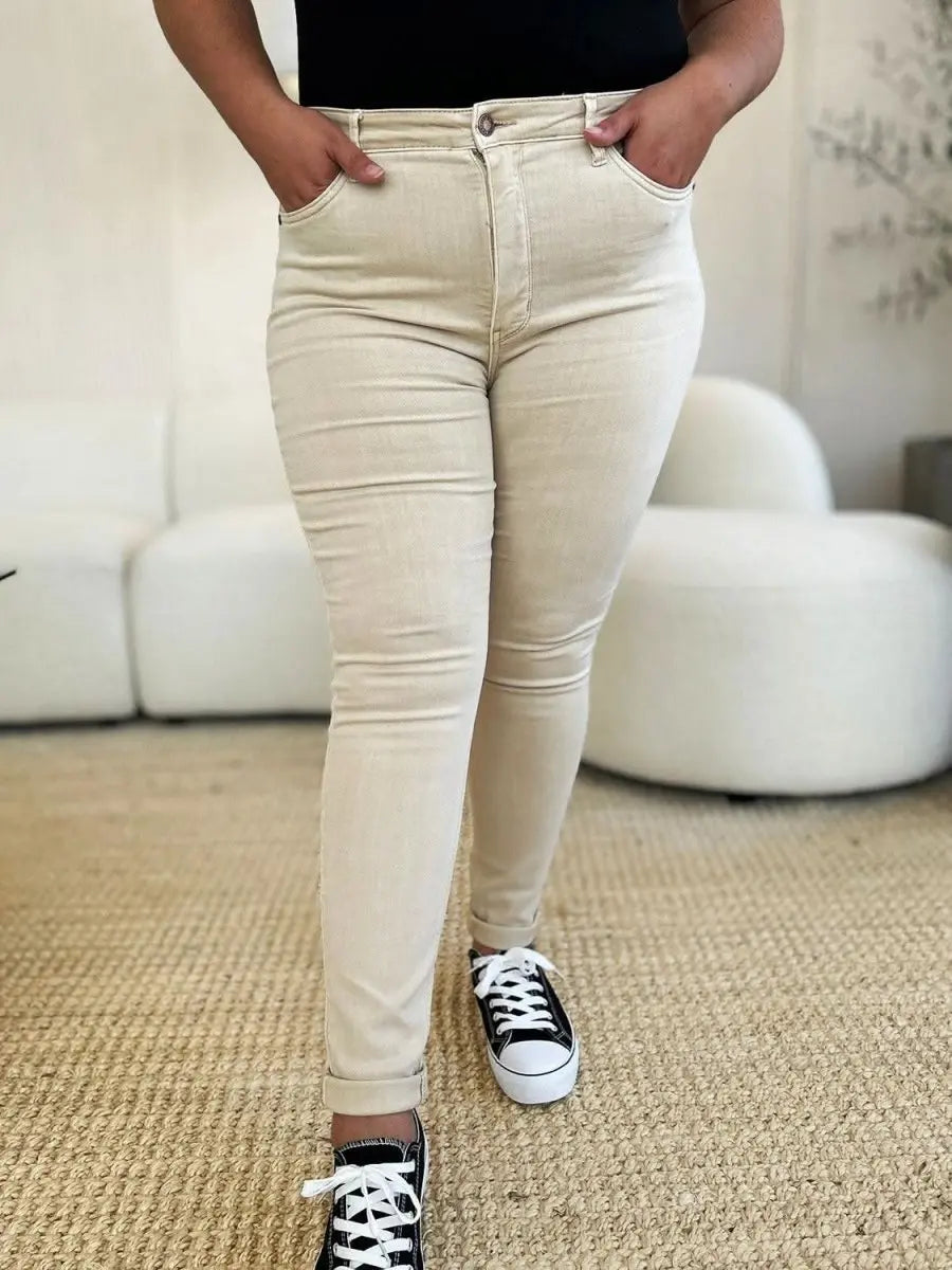 Judy Blue Full Size Garment Dyed Tummy Control Skinny Jeans - Sleekdenim.com