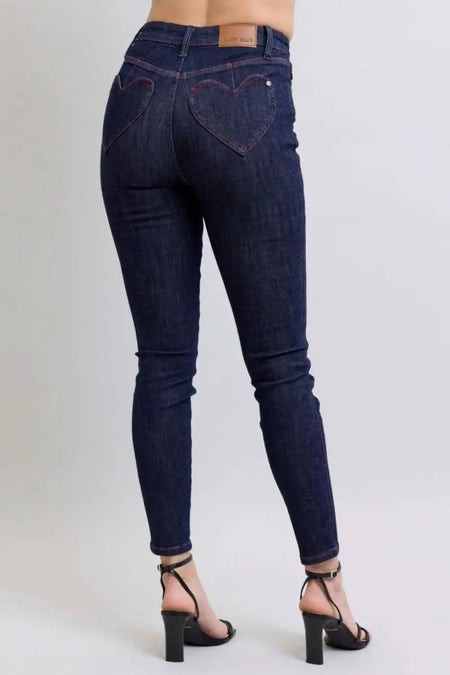 Judy Blue Full Size Heart Shaped Back Pockets Skinny Jeans - Sleekdenim.com