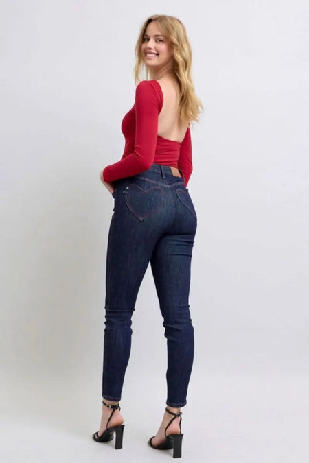 Judy Blue Full Size Heart Shaped Back Pockets Skinny Jeans - Sleekdenim.com