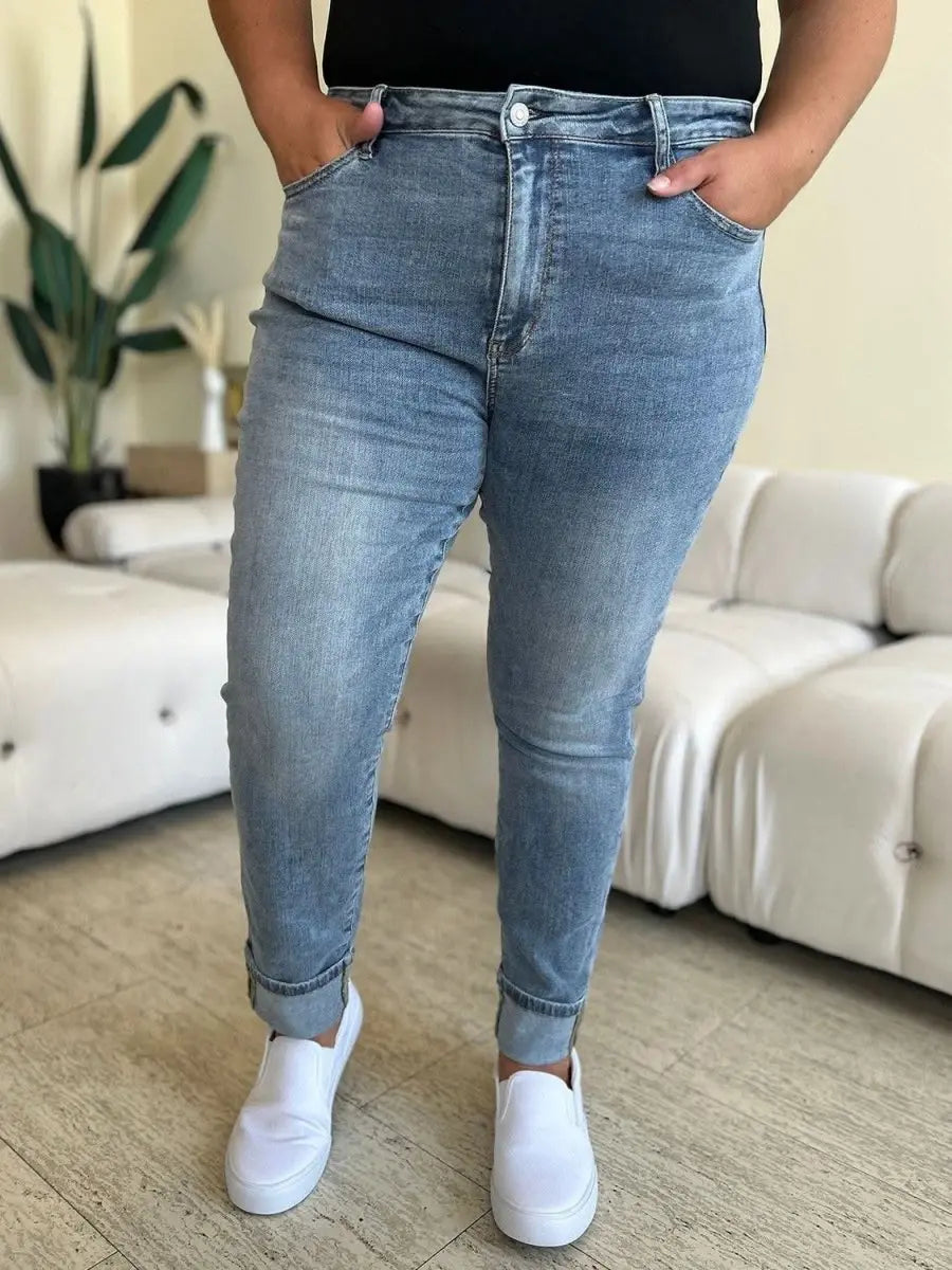 Judy Blue Full Size High Waist Cuff Hem Jeans - Sleekdenim.com