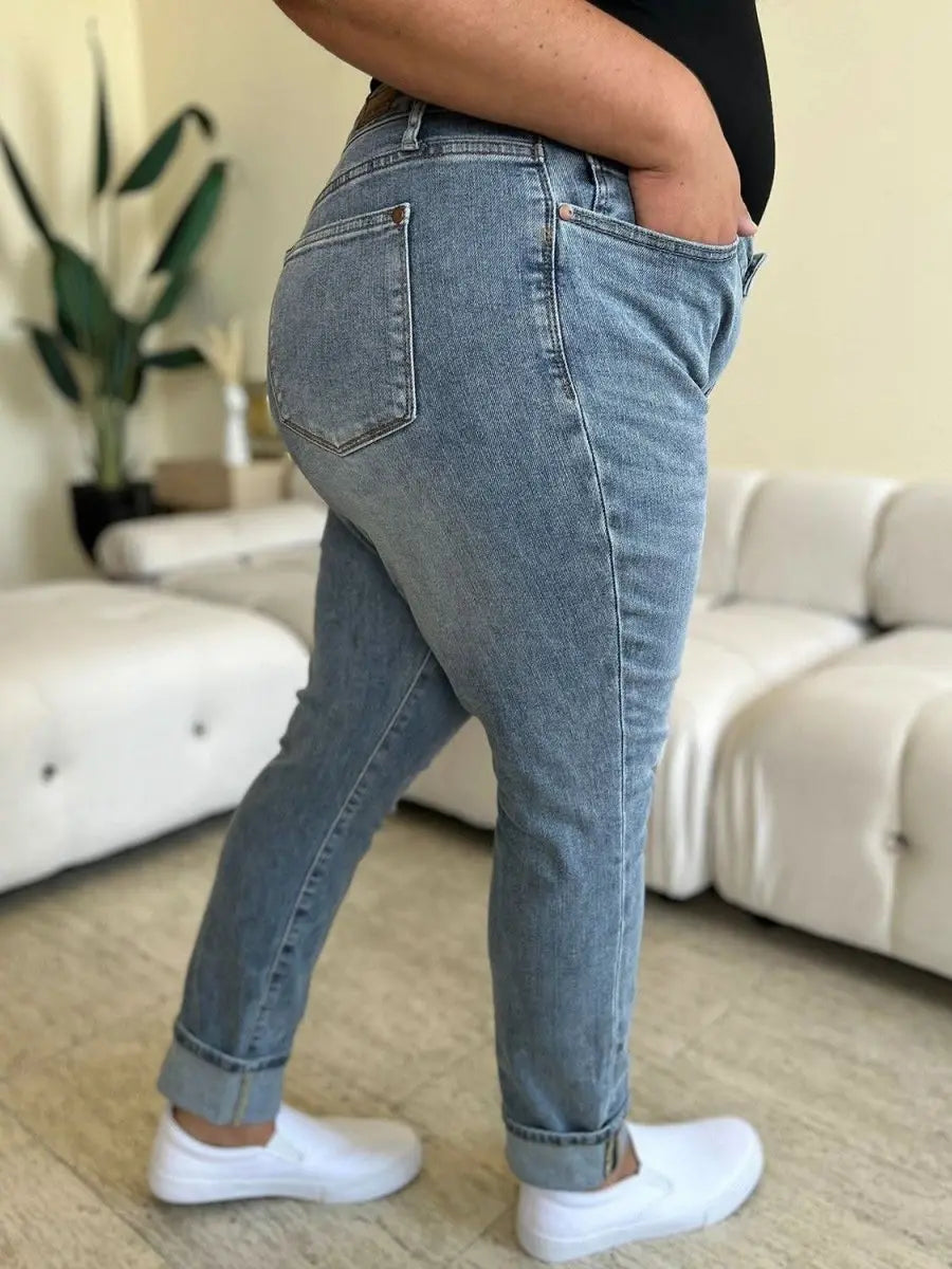 Judy Blue Full Size High Waist Cuff Hem Jeans - Sleekdenim.com