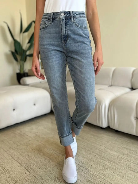 Judy Blue Full Size High Waist Cuff Hem Jeans - Sleekdenim.com