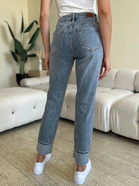 Judy Blue Full Size High Waist Cuff Hem Jeans - Sleekdenim.com