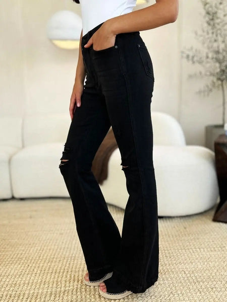 Judy Blue Full Size High Waist Distressed Flare Jeans - Sleekdenim.com