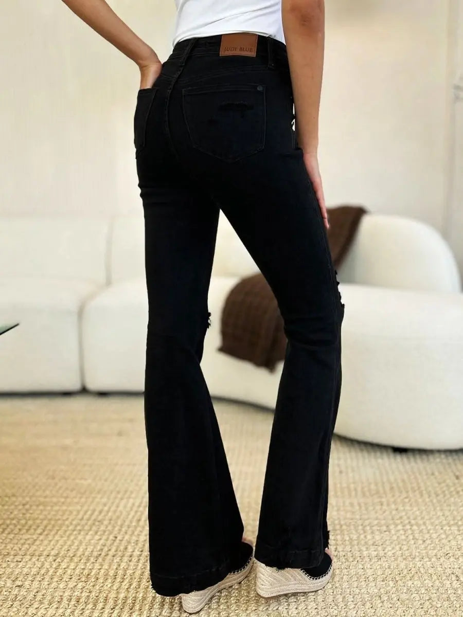 Judy Blue Full Size High Waist Distressed Flare Jeans - Sleekdenim.com