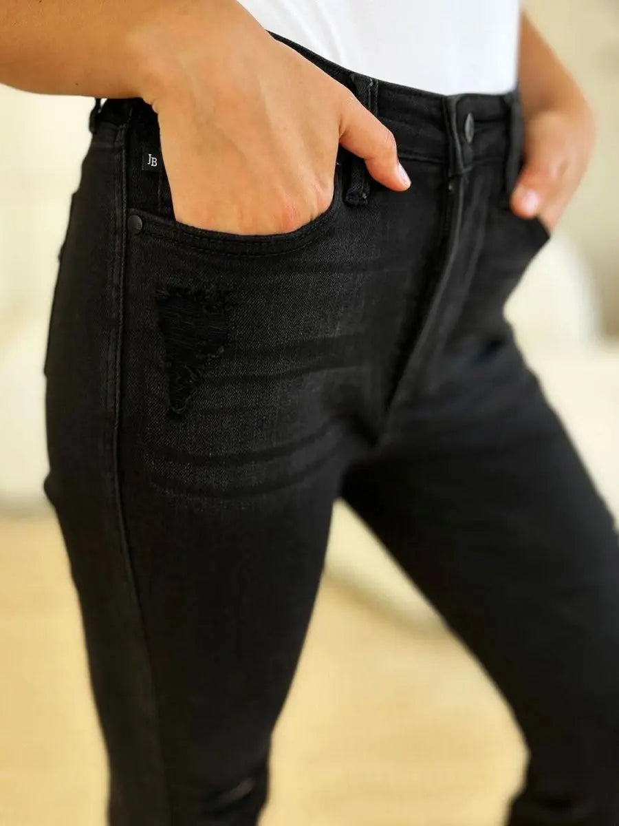 Judy Blue Full Size High Waist Distressed Flare Jeans - Sleekdenim.com