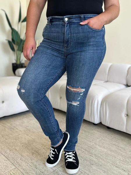 Judy Blue Full Size High Waist Distressed Skinny Jeans - Sleekdenim.com