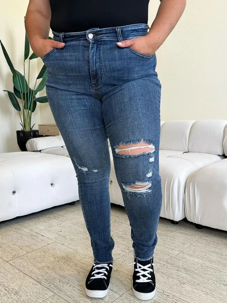 Judy Blue Full Size High Waist Distressed Skinny Jeans - Sleekdenim.com