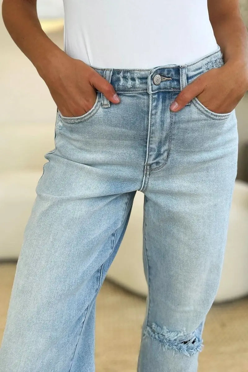 Judy Blue Full Size High Waist Distressed Straight Jeans - Sleekdenim.com