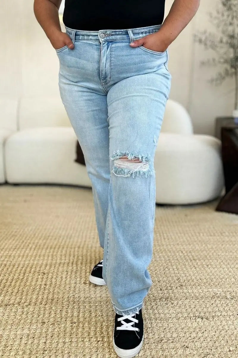 Judy Blue Full Size High Waist Distressed Straight Jeans - Sleekdenim.com