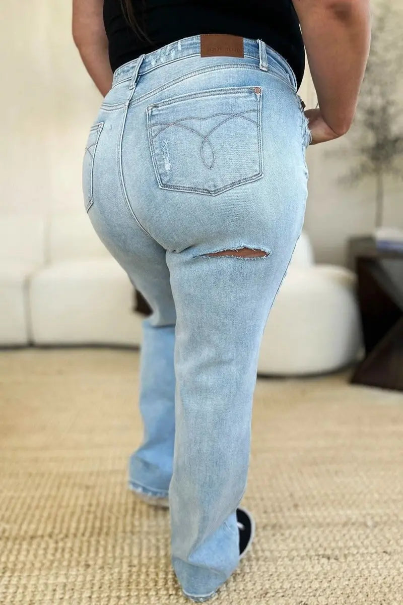 Judy Blue Full Size High Waist Distressed Straight Jeans - Sleekdenim.com