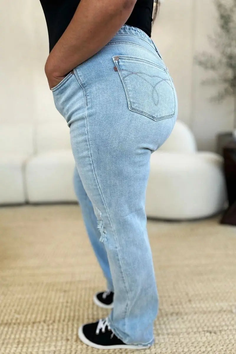 Judy Blue Full Size High Waist Distressed Straight Jeans - Sleekdenim.com