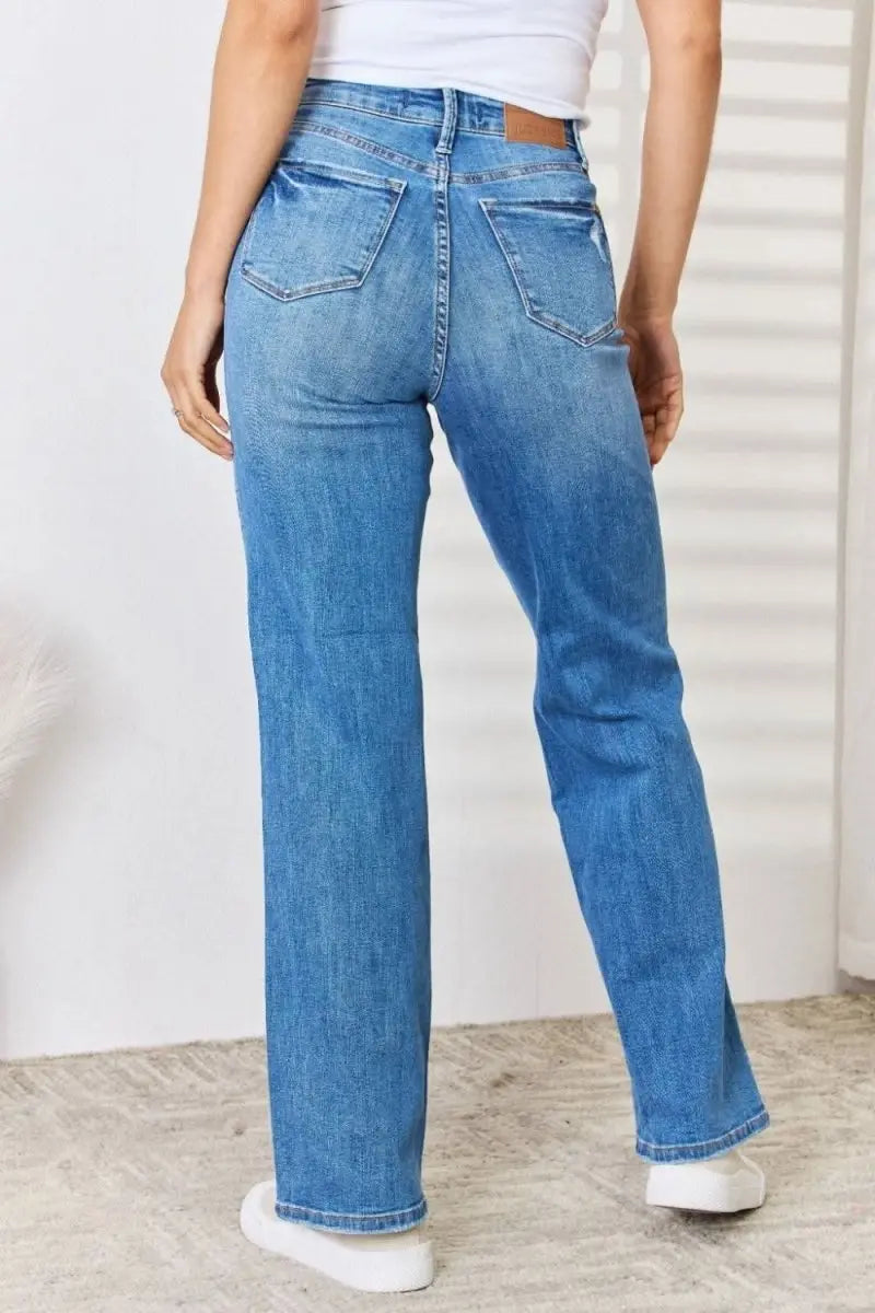 Judy Blue Full Size High Waist Distressed Straight - Leg Jeans - Sleekdenim.com