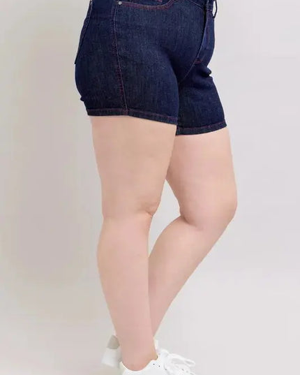 Judy Blue Full Size High Waist Heart Shaped Pkts & Red Contrast Thread Denim Shorts Plus Size - Sleekdenim.com
