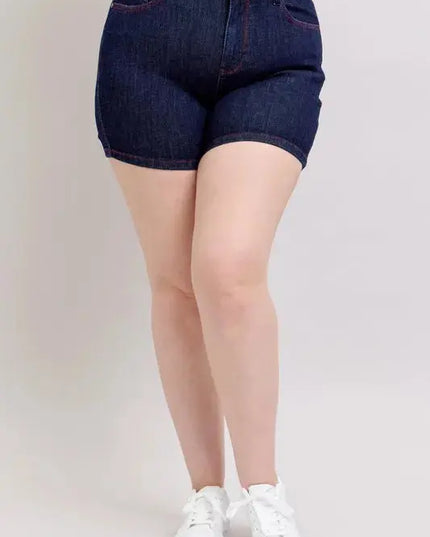 Judy Blue Full Size High Waist Heart Shaped Pkts & Red Contrast Thread Denim Shorts Plus Size - Sleekdenim.com