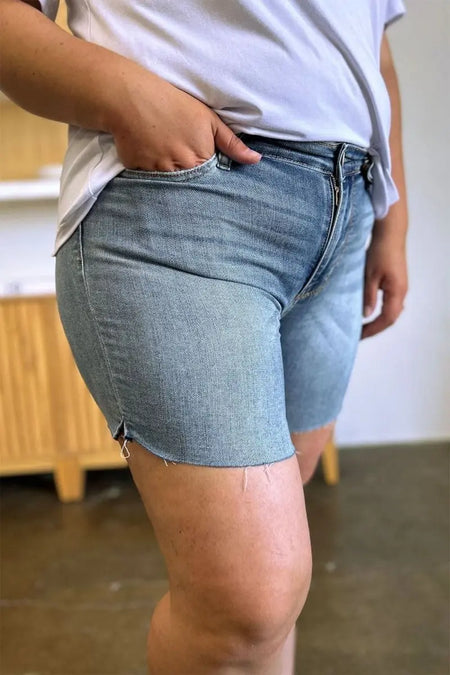 Judy Blue Full Size High Waist Raw Hem Denim Shorts - Sleekdenim.com