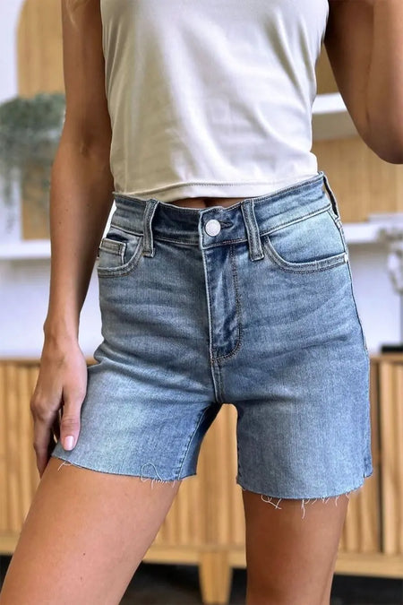 Judy Blue Full Size High Waist Raw Hem Denim Shorts - Sleekdenim.com