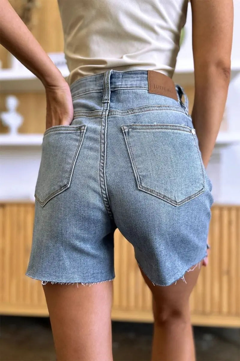 Judy Blue Full Size High Waist Raw Hem Denim Shorts - Sleekdenim.com