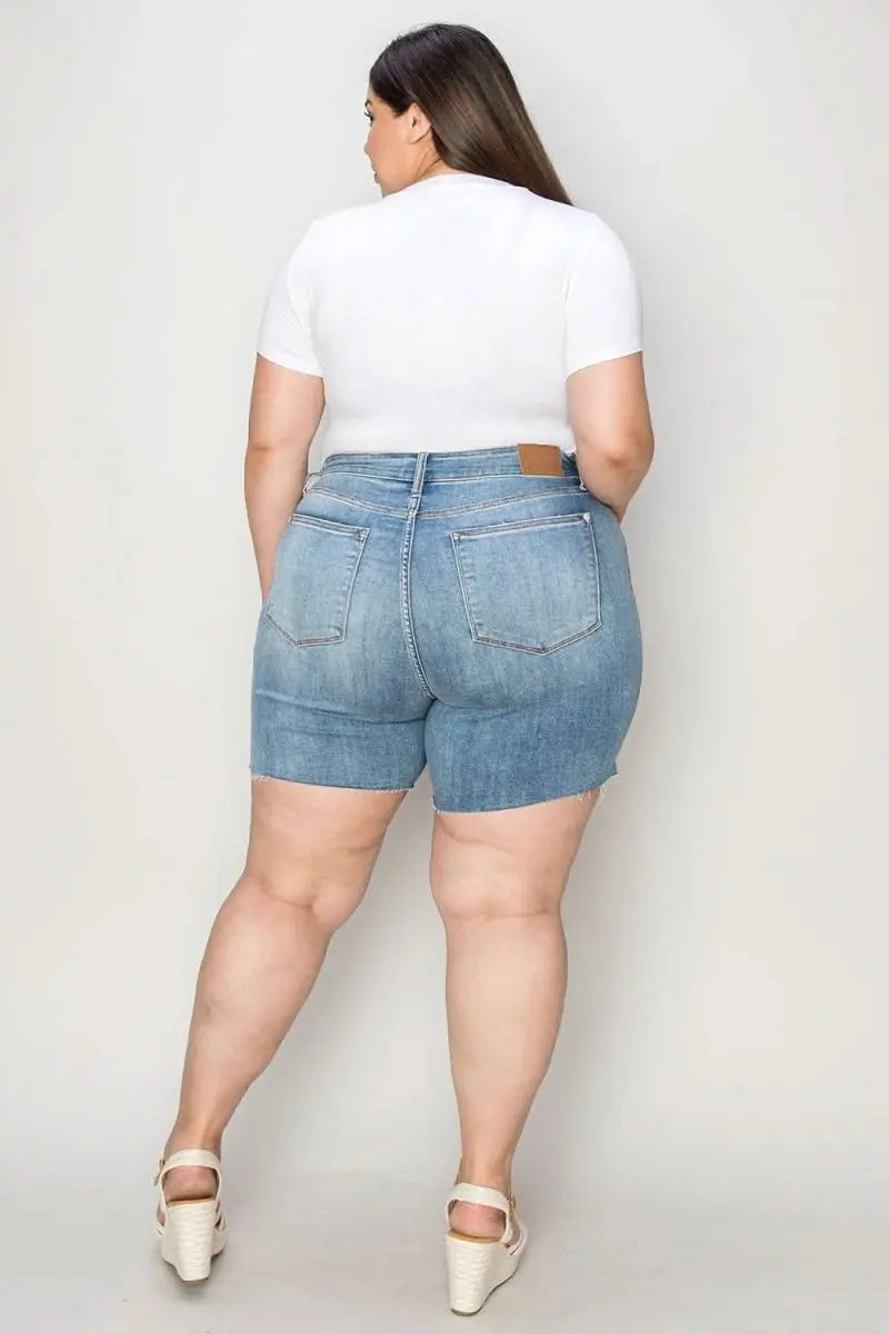 Judy Blue Full Size High Waist Raw Hem Denim Shorts - Sleekdenim.com