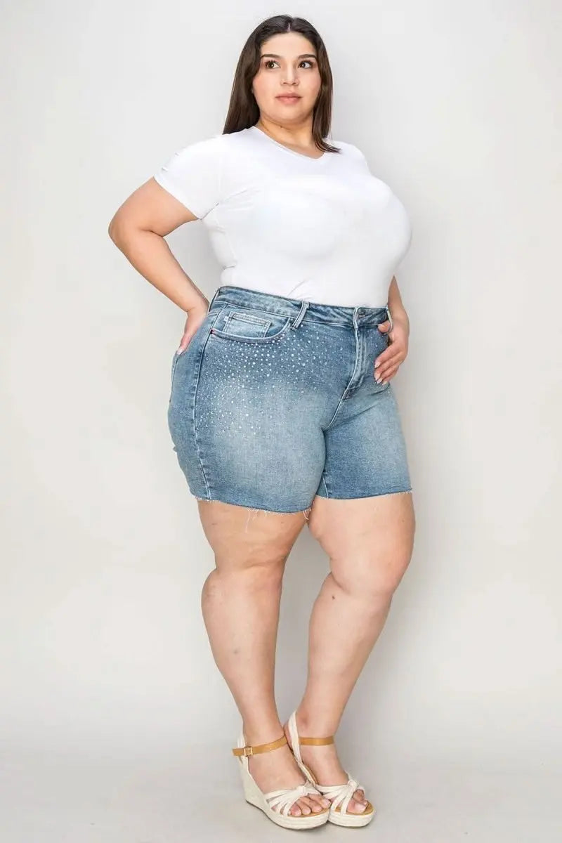 Judy Blue Full Size High Waist Raw Hem Denim Shorts - Sleekdenim.com