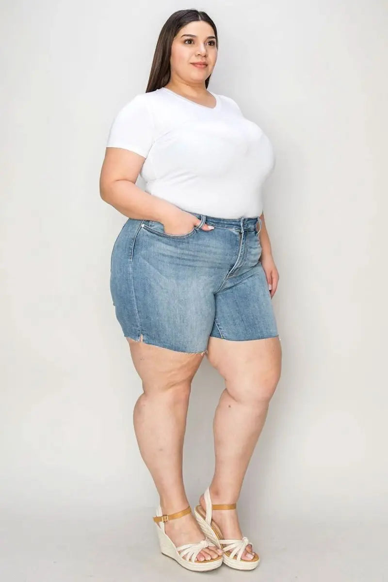 Judy Blue Full Size High Waist Raw Hem Denim Shorts - Sleekdenim.com