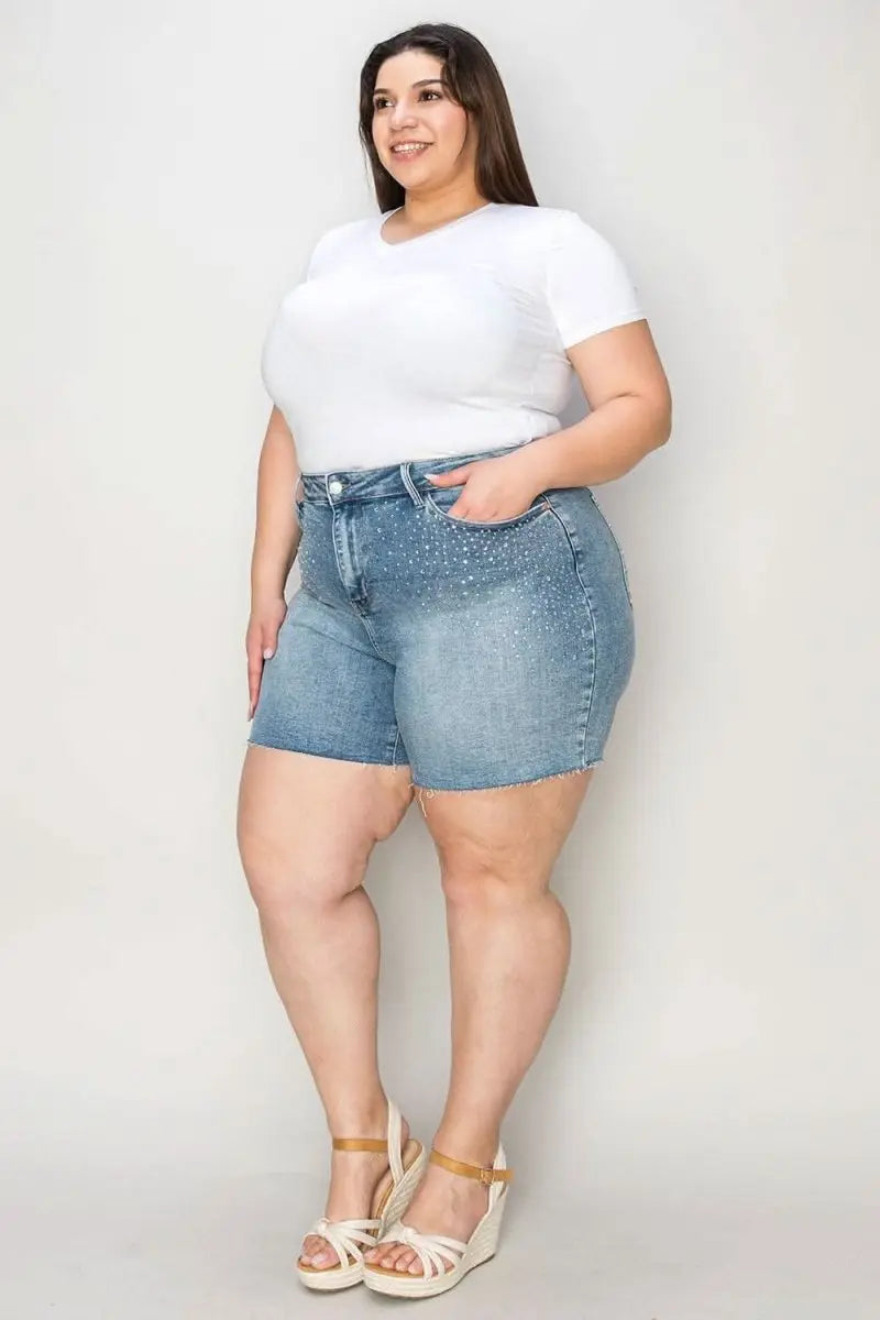 Judy Blue Full Size High Waist Raw Hem Denim Shorts - Sleekdenim.com