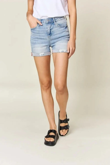 Judy Blue Full Size High Waist Rolled Denim Shorts - Sleekdenim.com