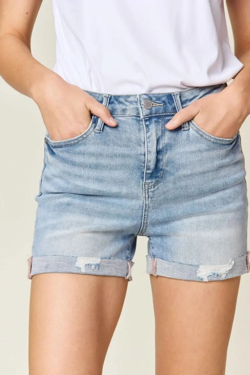 Judy Blue Full Size High Waist Rolled Denim Shorts - Sleekdenim.com