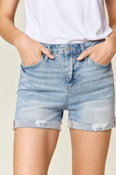 Judy Blue Full Size High Waist Rolled Denim Shorts - Sleekdenim.com