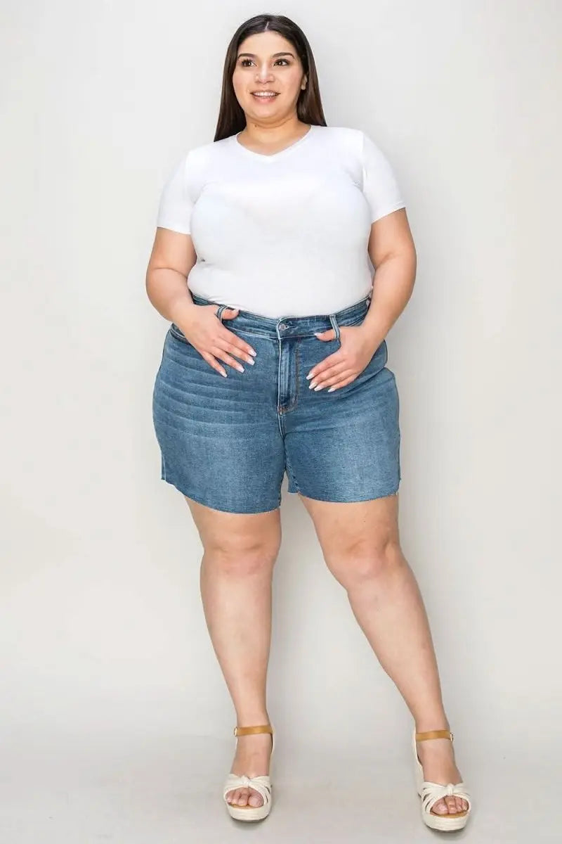 Judy Blue Full Size High Waist Slim Denim Shorts - Sleekdenim.com