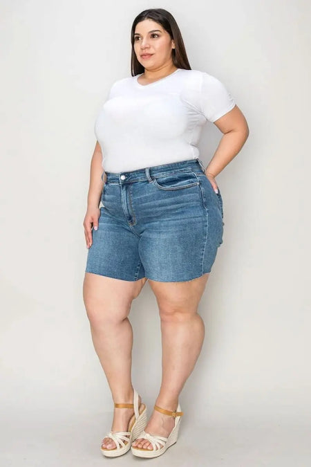 Judy Blue Full Size High Waist Slim Denim Shorts - Sleekdenim.com