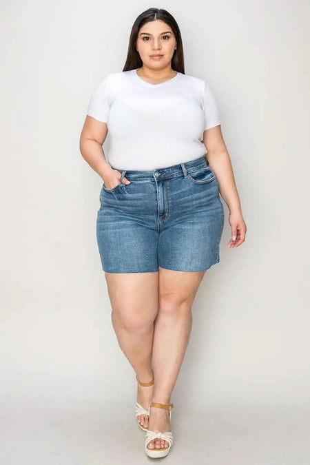 Judy Blue Full Size High Waist Slim Denim Shorts - Sleekdenim.com