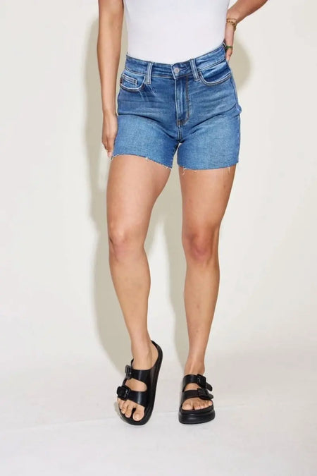 Judy Blue Full Size High Waist Slim Denim Shorts - Sleekdenim.com