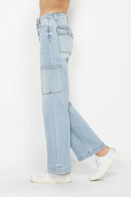 Judy Blue Full Size High Waist Straight Cargo Jeans - Sleekdenim.com