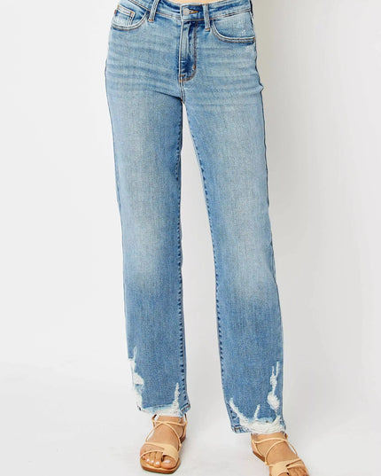Judy Blue Full Size High Waist Straight Jeans with Heavy Destroy Plus Size - Sleekdenim.com