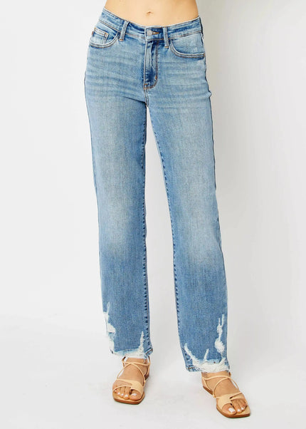 Judy Blue Full Size High Waist Straight Jeans with Heavy Destroy Plus Size - Sleekdenim.com