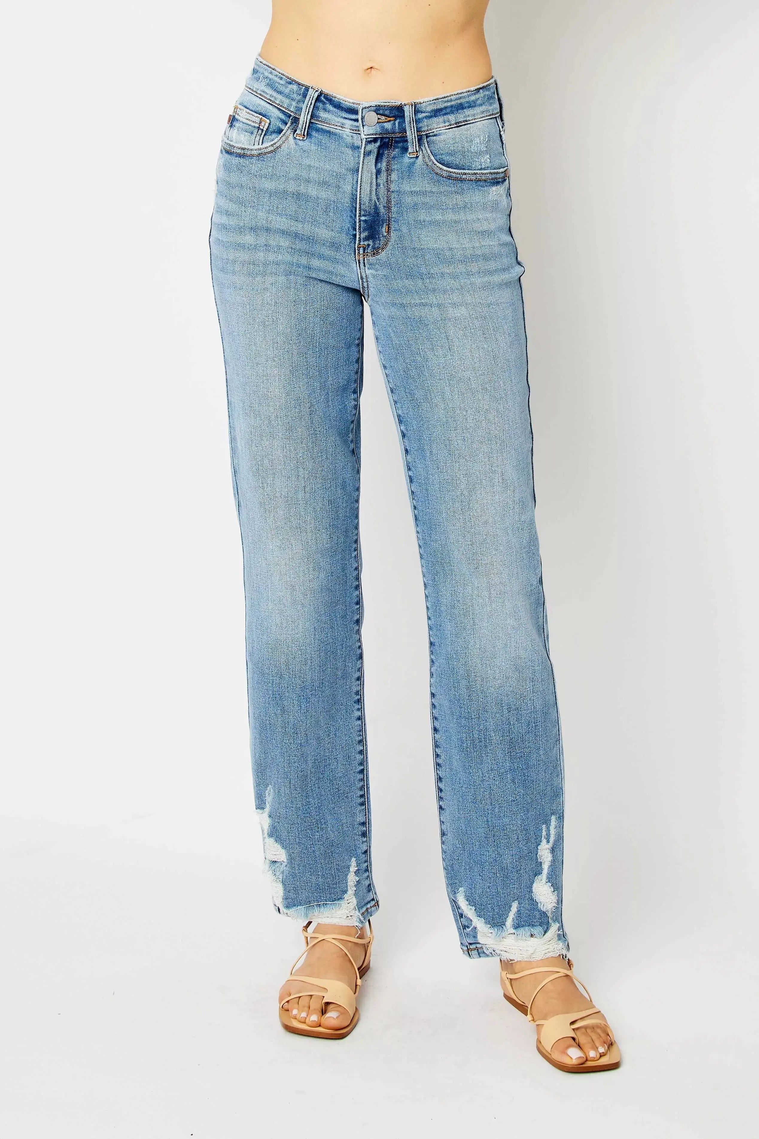 Judy Blue Full Size High Waist Straight Jeans with Heavy Destroy Plus Size - Sleekdenim.com