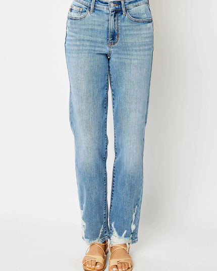 Judy Blue Full Size High Waist Straight Jeans with Heavy Destroy Plus Size - Sleekdenim.com