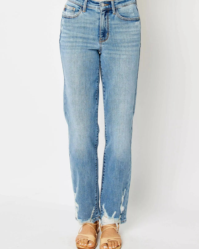 Judy Blue Full Size High Waist Straight Jeans with Heavy Destroy Plus Size - Sleekdenim.com