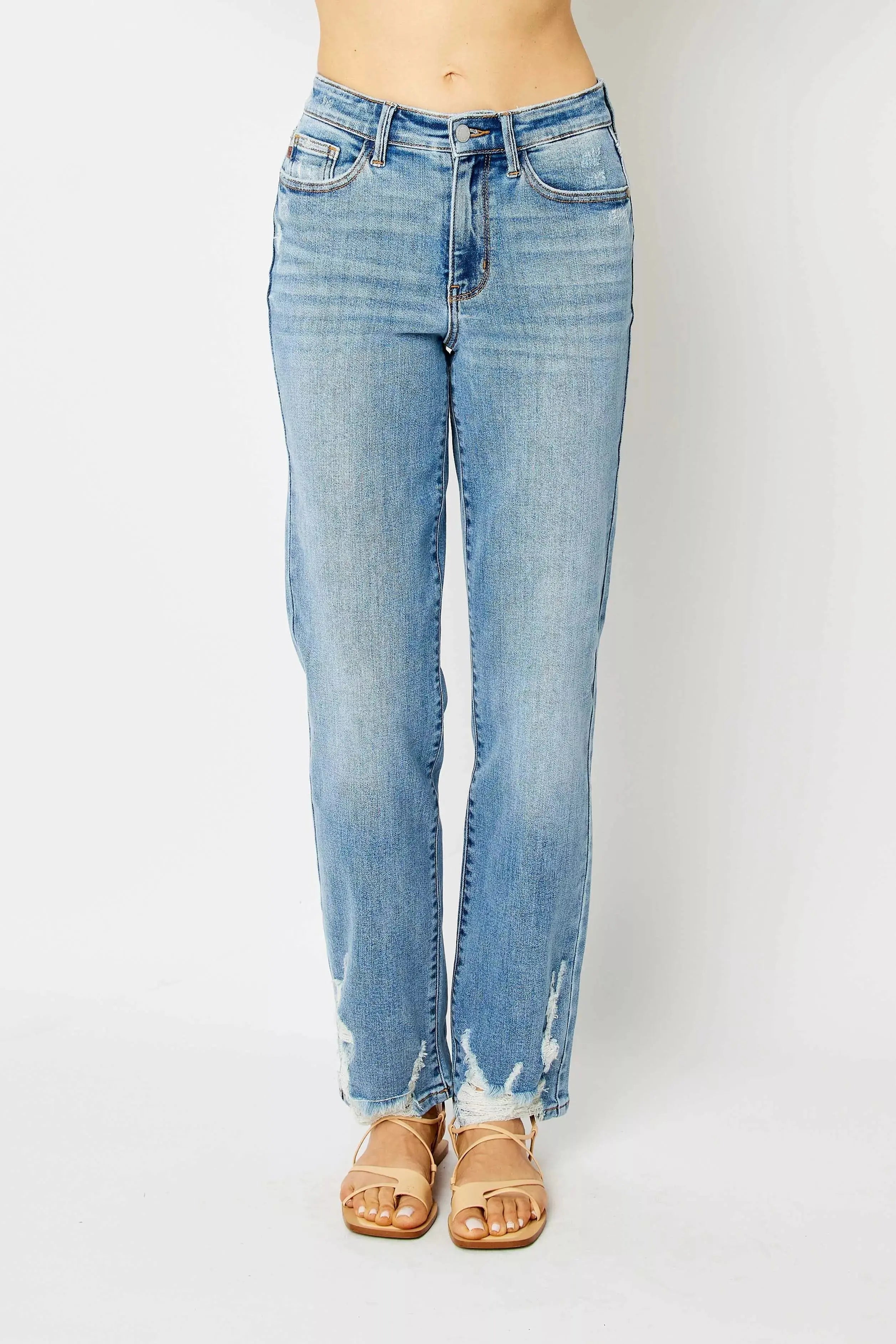 Judy Blue Full Size High Waist Straight Jeans with Heavy Destroy Plus Size - Sleekdenim.com