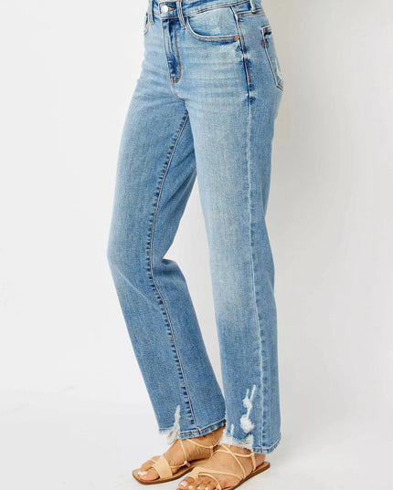 Judy Blue Full Size High Waist Straight Jeans with Heavy Destroy Plus Size - Sleekdenim.com