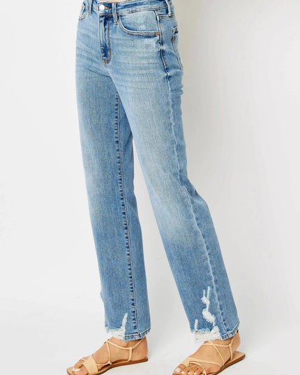 Judy Blue Full Size High Waist Straight Jeans with Heavy Destroy Plus Size - Sleekdenim.com