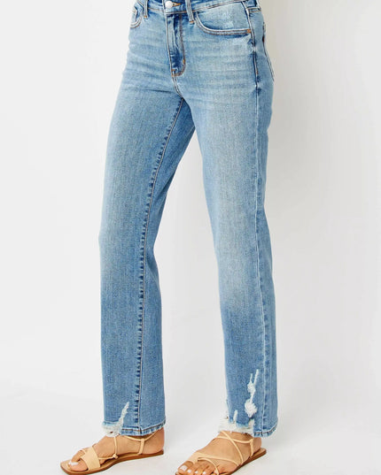 Judy Blue Full Size High Waist Straight Jeans with Heavy Destroy Plus Size - Sleekdenim.com