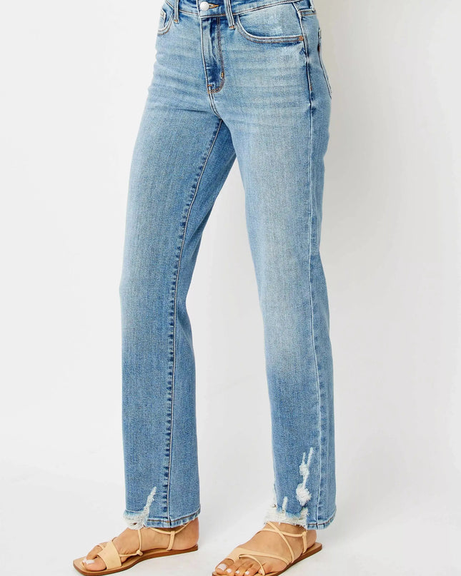 Judy Blue Full Size High Waist Straight Jeans with Heavy Destroy Plus Size - Sleekdenim.com