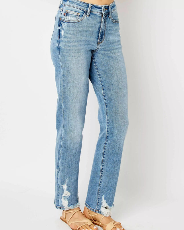 Judy Blue Full Size High Waist Straight Jeans with Heavy Destroy Plus Size - Sleekdenim.com