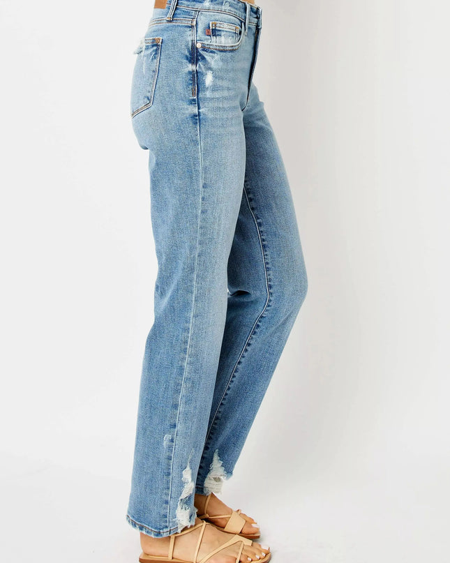 Judy Blue Full Size High Waist Straight Jeans with Heavy Destroy Plus Size - Sleekdenim.com