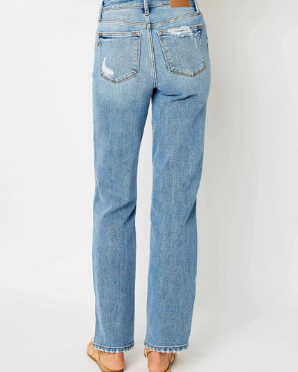 Judy Blue Full Size High Waist Straight Jeans with Heavy Destroy Plus Size - Sleekdenim.com