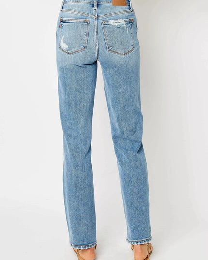 Judy Blue Full Size High Waist Straight Jeans with Heavy Destroy Plus Size - Sleekdenim.com