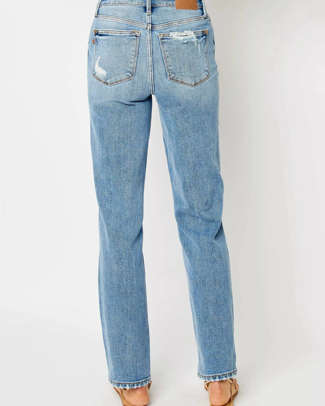 Judy Blue Full Size High Waist Straight Jeans with Heavy Destroy Plus Size - Sleekdenim.com