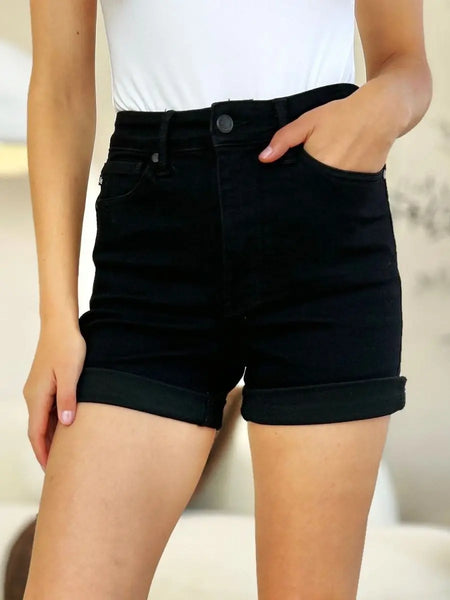 Judy Blue Full Size High Waist Tummy Control Cuffed Denim Shorts - Sleekdenim.com